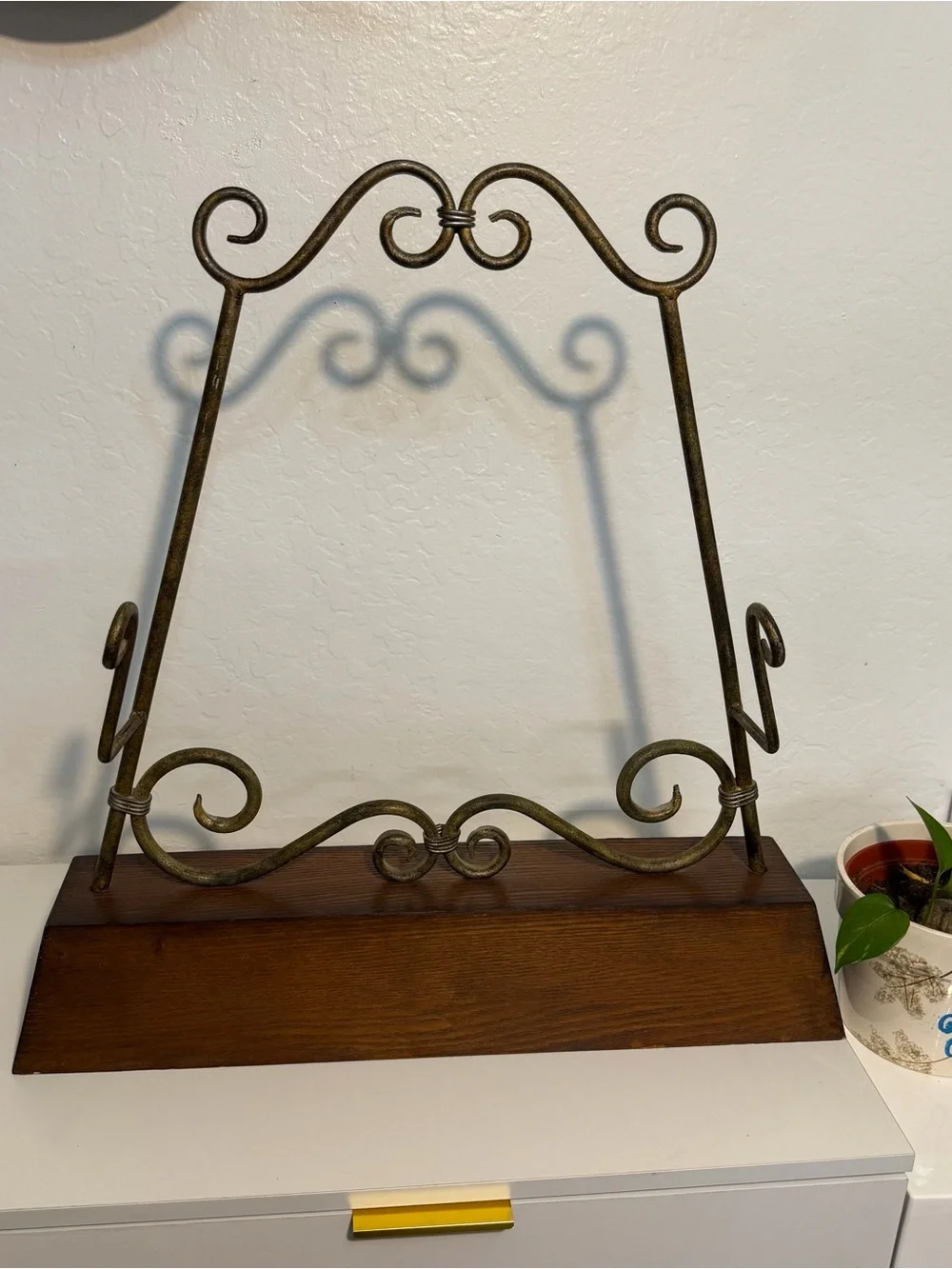 Large Roman Numeral Tabletop Clock with Wrought Iron and wood Stand 25”